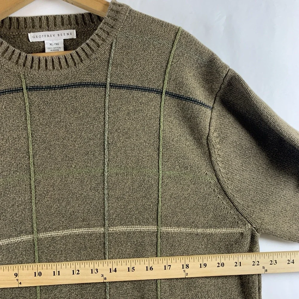 Vintage Geoffrey Beene Mens Cotton Crewneck Sweater XL Olive‎ Brown Preppy Dad